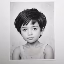 black and white photo of girl looking forward