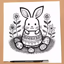 an adult rabbit with a happy easter egg