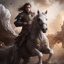 the elder warrior on horseback is riding his horse