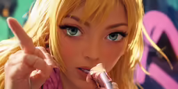 a girl making a face and eating a piece of pizza