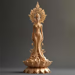 an intricately carved statue of a woman in gold