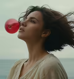 a woman with her hair in the wind