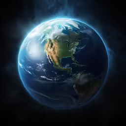 a large blue and gold earth seen from space