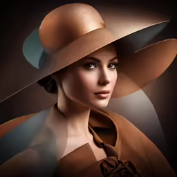 a lady with a tan hat on the cover of a magazine