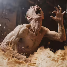 a man is posing in mud while in the middle of throwing up his hands