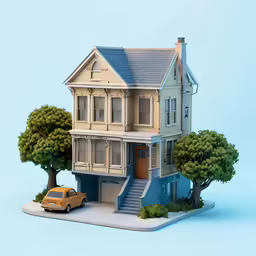 a toy house is set on an island