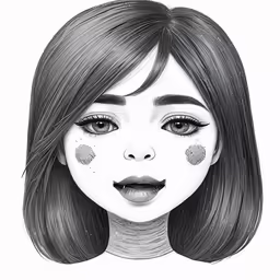 a girl with long hair, black and white makeup