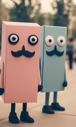 three cardboard figures, two are like monsters and one is very funny