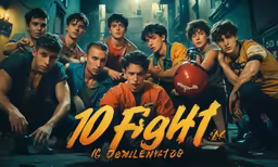 some boys in front of a street sign that says 10 eight