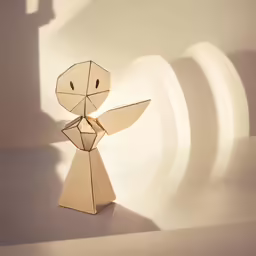 an artistic gold sculpture of an angel on a table