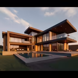 an architectural home sits on the edge of a field
