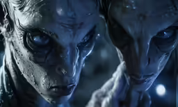 two characters with blue eyes facing each other