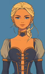 a cartoon woman wearing a corset and a dress