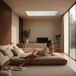 the girl is laying on her back with a cell phone in hand