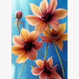some flowers against a blue background with a water effect