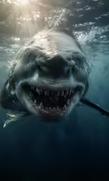 a large gray shark swimming through water