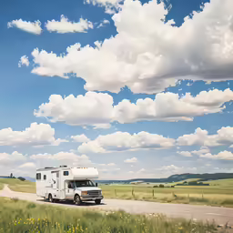 a truck that is traveling down the road