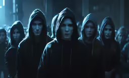 group of people standing in the dark