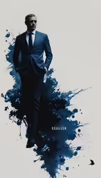 a male in a suit on a spray painted background