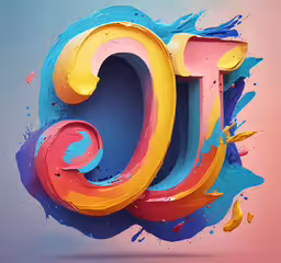 the letter j is painted with colorful paint,a 3d font made with the initials tg