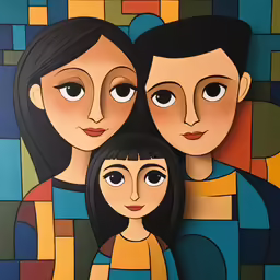 a painting of three people in different colors