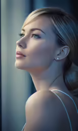 the beautiful woman in a black dress is posing