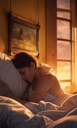 the woman is laying in bed under a comforter,a girl that is laying down in bed