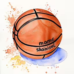 an image of a watercolor basketball ball,an ink painting of a basketball on the watercolor paper