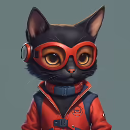 the cat in the red suit with goggles