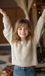 a young girl raising her arms to let the sun shine