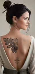 a beautiful young woman with a tattoo on her back