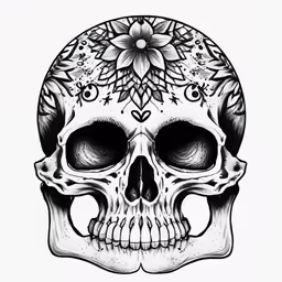 a drawing of a sugar skull in the white background