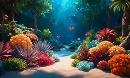 a painting of a tropical garden