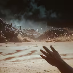 person is reaching up towards an area with rock and grass