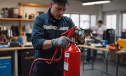a man working on an object in a room