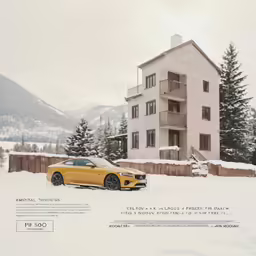 a yellow car parked in front of a building