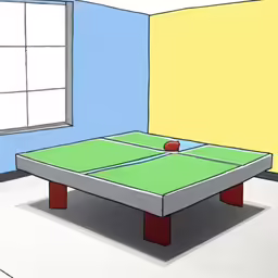 an illustration of a ping pong table in the corner of a room