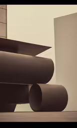 there are three large metal pipes laying beside a building