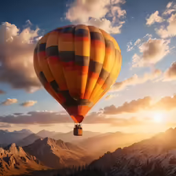 a very large hot air balloon flying in the sky