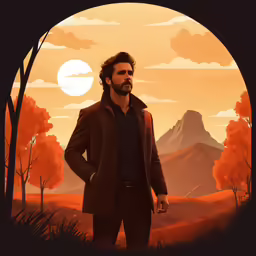 a man with a beard standing in front of trees