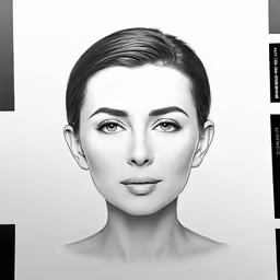 the drawing of a woman is shown in black and white