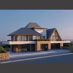 3d rendering of two modern homes on street corner