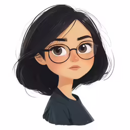 an illustration of a woman wearing glasses and looking straight ahead