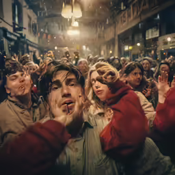 group of people sitting in an alley while listening to someone speak