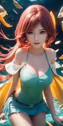 a rendering of a girl in a swimsuit with long red hair