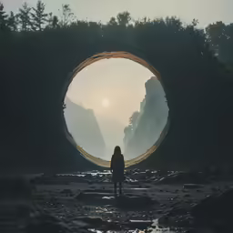 a person standing inside an ocean tunnel