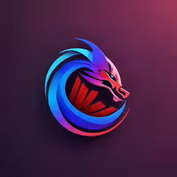the colorful dragon head in the center of a circle,colorful logo design with colorful wolf head