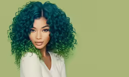 this is a photograph of a lady with green hair