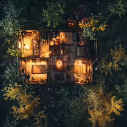 top down view of an overhead shot of plants and candles
