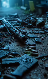 the ground has several pieces of broken and broken cell phones